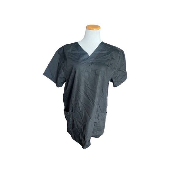 NWT Vital Threads Black Unisex V-Neck Medical Scrubs Top - Sz L VT526C - Picture 3 of 3